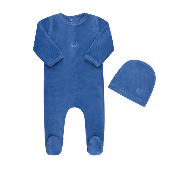 Ribbed Velour Bebe Footie & Hat