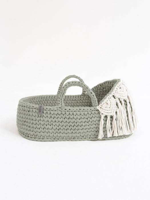 Doll Moses Basket Macrame Hood w/Rocking Stand Sage green Dolls, Playsets & Toy Figures Anzy Home