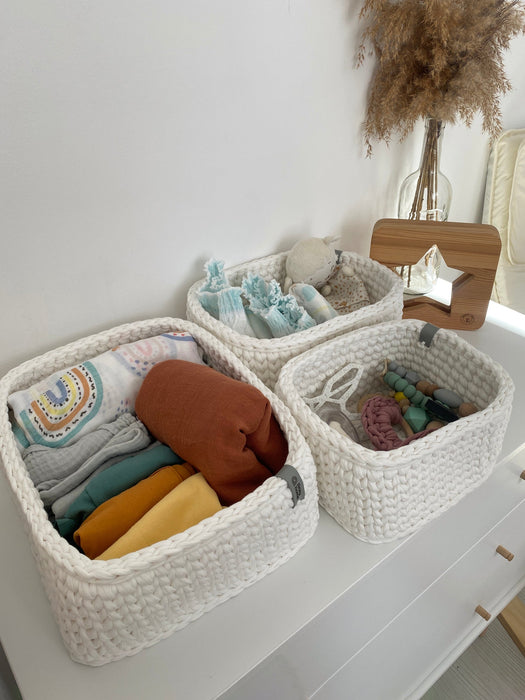 Set of 3 Drawer Storage Organizers White Baskets Anzy Home