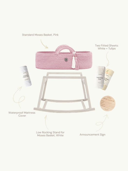 Essential Moses Basket Set Standard Pink Anzy Home