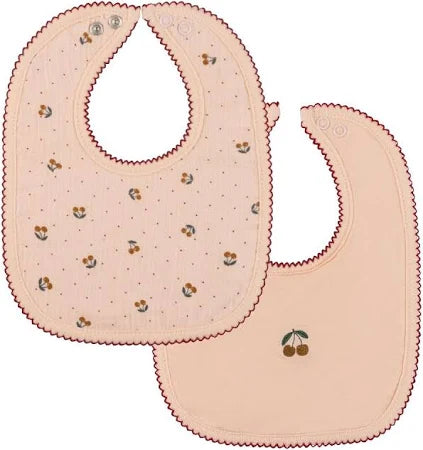 AURORA CHERRY PRINT COLLECTION - 2 PACK BIB (0-6M) . PINK BIBS AURORA