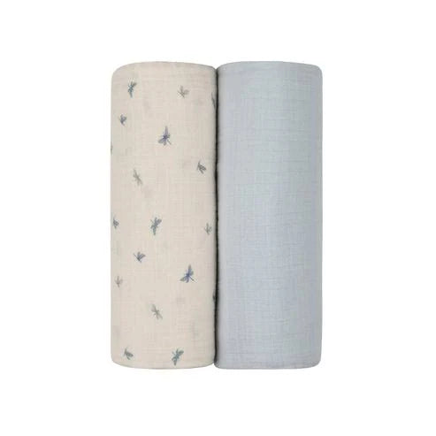 AURORA CLASSICS BABY MUSLIN SWADDLE –BUTTERFLY/DRAGONFLY COLLECTION . DRAGONFLY - BLUE MUSLIN SWADDLE AURORA