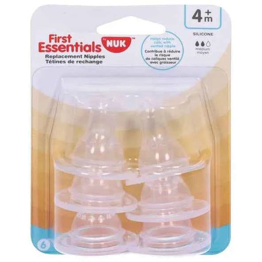 NUK GERBER FIRST ESSENTIALS SILICONE NIPPLES - 6PACK ONE SIZE 4M+ FEEDING FIRST ESSENTIALS