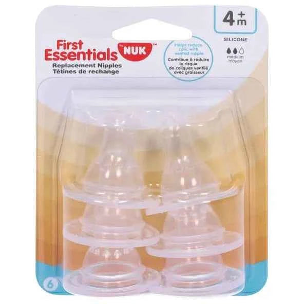 NUK GERBER FIRST ESSENTIALS SILICONE NIPPLES - 6PACK ONE SIZE 4M+ FEEDING FIRST ESSENTIALS