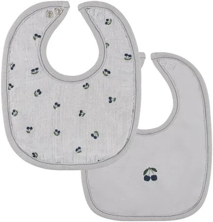 AURORA CHERRY PRINT COLLECTION - 2 PACK BIB (0-6M) . BLUE BIBS AURORA