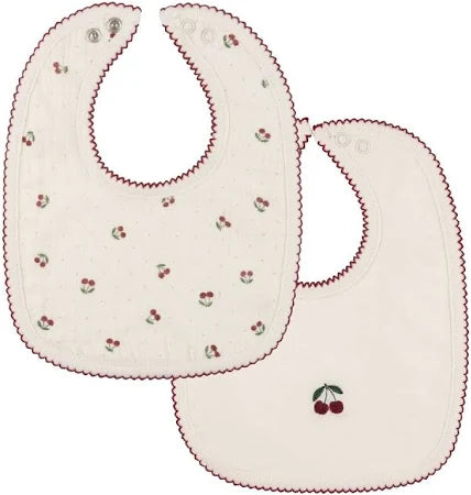 AURORA CHERRY PRINT COLLECTION - 2 PACK BIB (0-6M) . IVORY RED BIBS AURORA