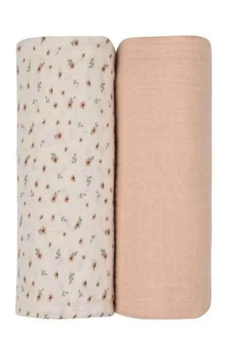 AURORA CLASSICS BABY MUSLIN SWADDLE – FLORAL RIB COLLECTION . IVORY PINK MUSLIN SWADDLE AURORA