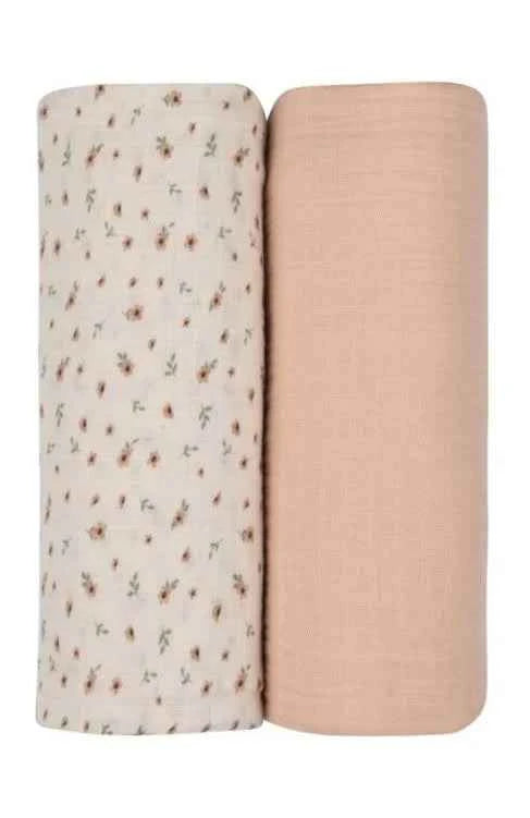 AURORA CLASSICS BABY MUSLIN SWADDLE – FLORAL RIB COLLECTION . IVORY PINK MUSLIN SWADDLE AURORA