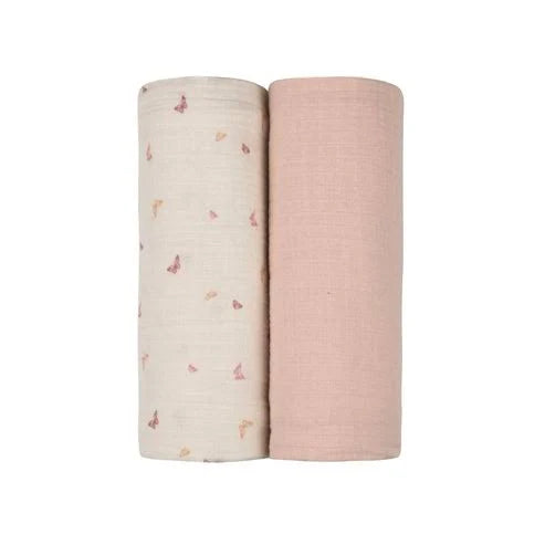 AURORA CLASSICS BABY MUSLIN SWADDLE –BUTTERFLY/DRAGONFLY COLLECTION . BUTTERFLY - PINK MUSLIN SWADDLE AURORA