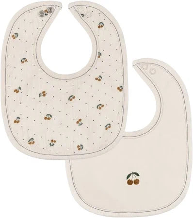 AURORA CHERRY PRINT COLLECTION - 2 PACK BIB (0-6M) . IVORY BLUE BIBS AURORA