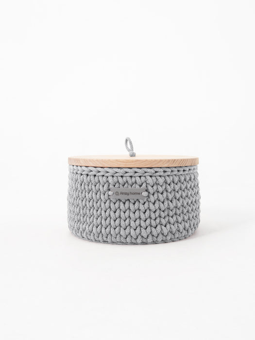 Round Storage Baskets w/ Wooden Lid Recycled Storage & Organization Anzy Home