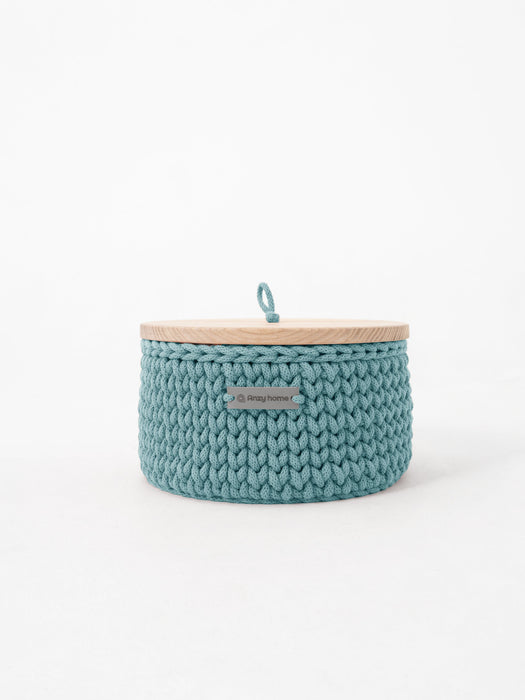 Round Storage Baskets w/ Wooden Lid Recycled Storage & Organization Anzy Home