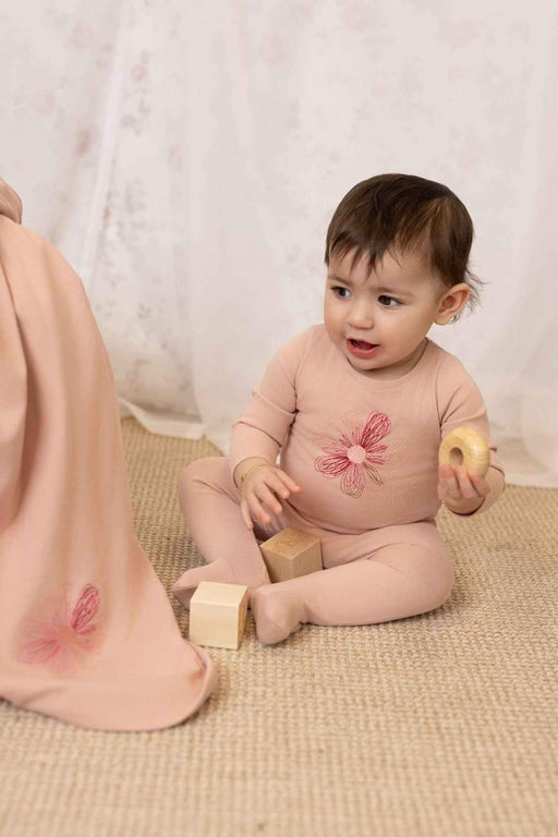 Embroidered Flower/Star Footie Blush Bloom Tricot Bebe
