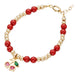 CRYSTAL DREAM RED PEARLS GOLD BEADS AND CHERRY CHARM RED BRACELET CRYSTAL DREAM