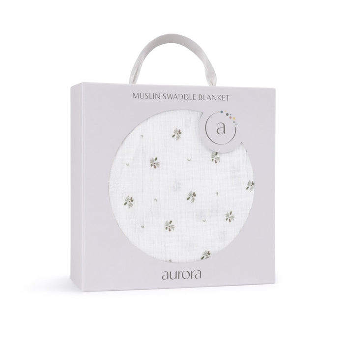 AURORA MUSLIN SWADDLE FLORAL PRINT . IVORY SAGE CLOTHING AURORA