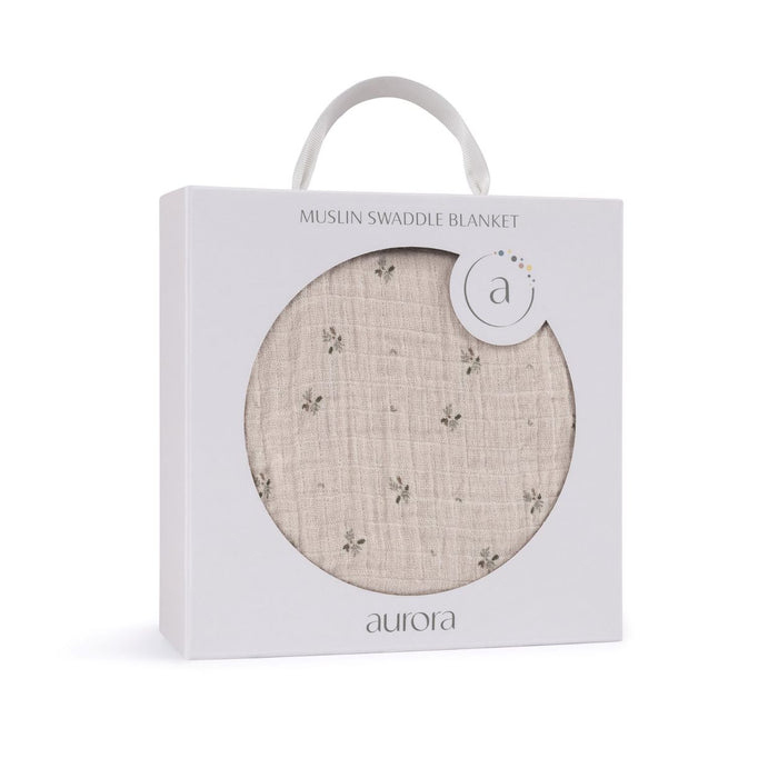 AURORA MUSLIN SWADDLE FLORAL PRINT . TAN SAGE CLOTHING AURORA