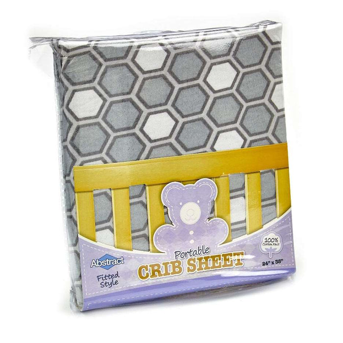 ABSTRACT FITTED SHEET HONEYCOMB GRAY FOR PORTABLE CRIB - 24" X 38"